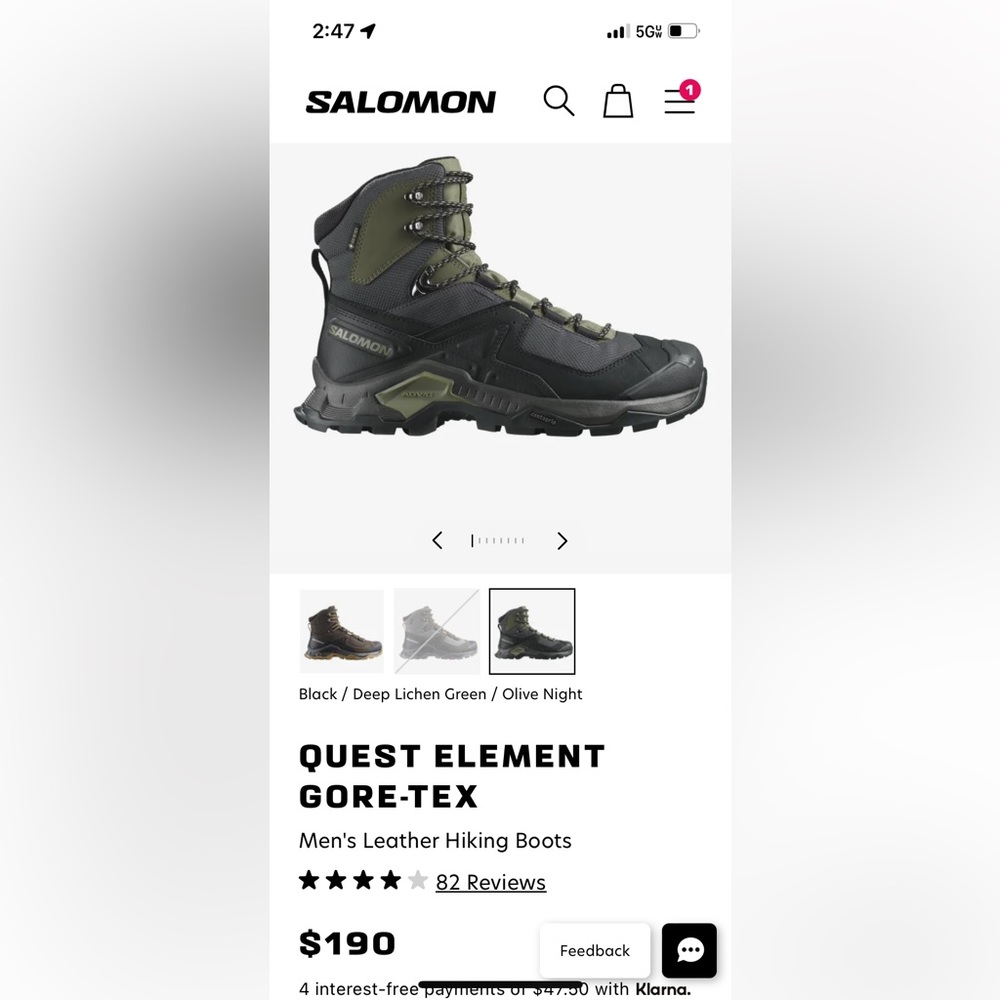 Salomon Mens Quest Element GTX NWT 10.5